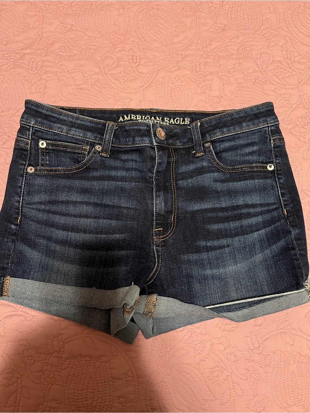 American Eagle Outfitters Dark Blue Rolled-Hem Denim Shorts 10